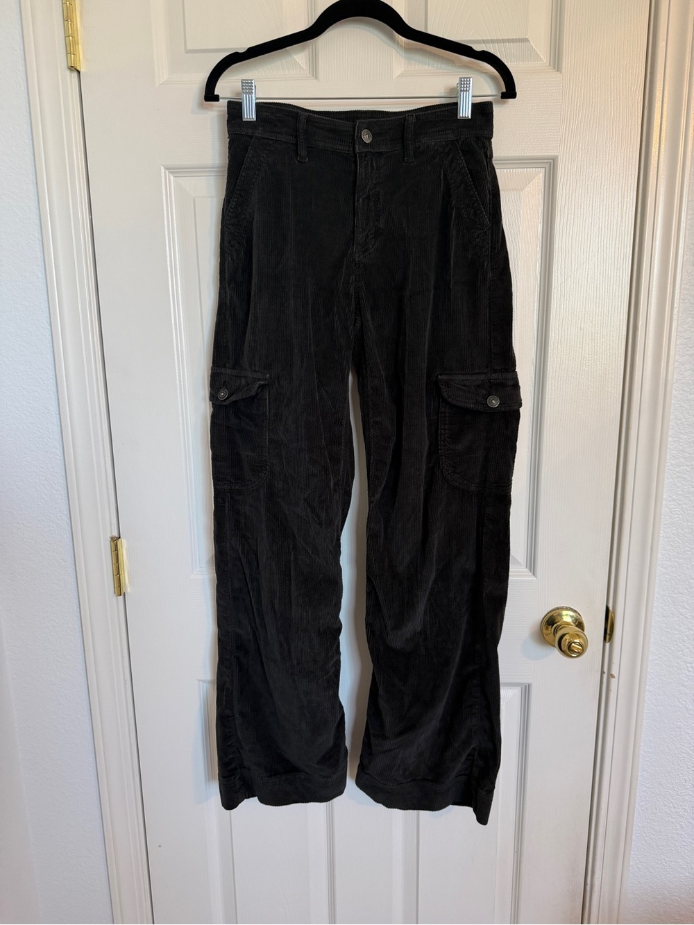 American Eagle Black Corduroy High Rise Utility Wide Leg Pants Size 0